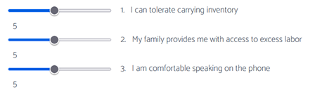 Image shows sample sliding scoring scales from the management tool.